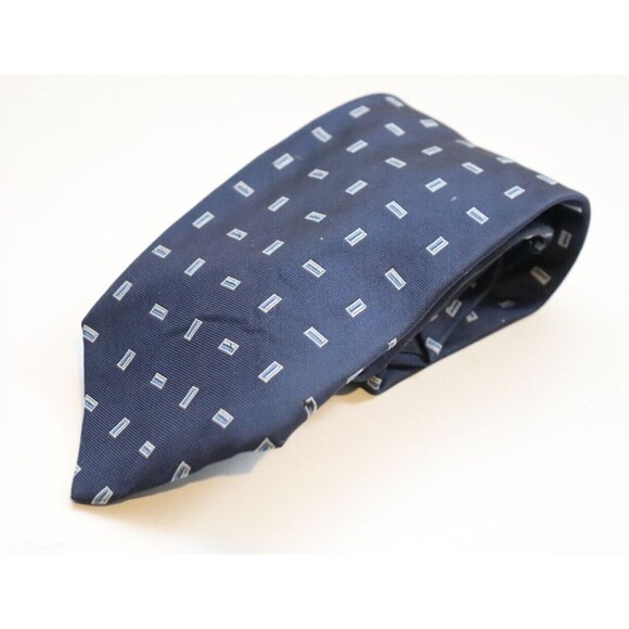Brooks Brothers Silk Tie‎ Mens Blue Squares Geometric USA 346 - Picture 1 of 4